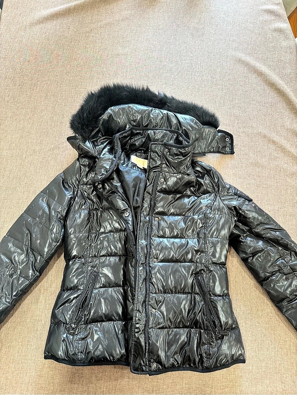 Michael Kors Faux Fur Trim Puffer Jacket Black